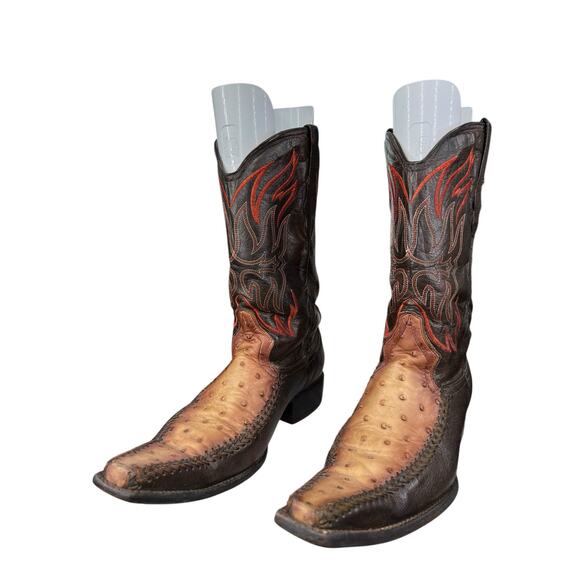 El General 1901 Men's Brown Leather Ostrich Snip Toe Cowboy Boot Size US 11 - Picture 6 of 11